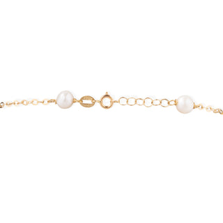 Bracciale in Oro Giallo con Catena e Perle Bianche 4 mm