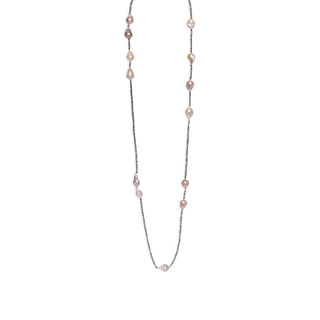 Collana in Ematite Grigia e Perle Barocche Rosa