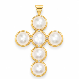 Croce con Perle Mabé - Oro e Diamanti | One of a Kind