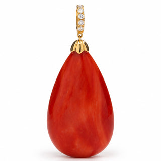 Ciondolo a Goccia in Corallo Mediterraneo con Diamanti 0,15 ct – Pezzo Unico