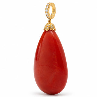 Ciondolo a Goccia in Corallo Mediterraneo con Diamanti 0,15 ct – Pezzo Unico