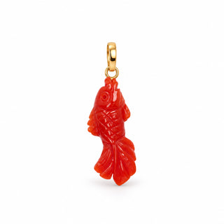 Ciondolo Pesce in Corallo Rosso Inciso a Mano – Large – Oro 18 kt