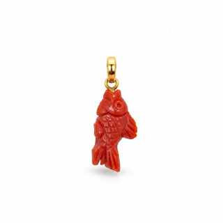 Ciondolo Pesce in Corallo Rosso Inciso a Mano – Medium – Oro 18 kt