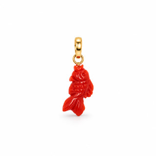 Ciondolo Pesce in Corallo Rosso Inciso a Mano – Small – Oro 18 kt