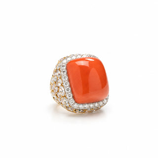 Anello Cocktail in Corallo Rosso, Diamanti e Zaffiri – Don Alfonso Gioielli Capri