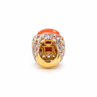Anello Cocktail in Corallo Rosso, Diamanti e Zaffiri – Don Alfonso Gioielli Capri
