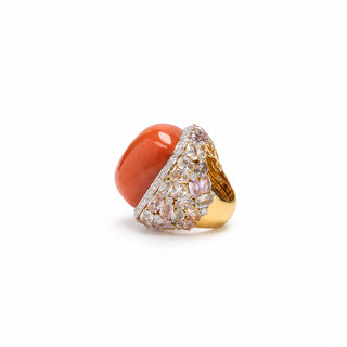 Anello Cocktail in Corallo Rosso, Diamanti e Zaffiri – Don Alfonso Gioielli Capri