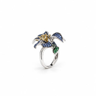 Anello Fiore in Zaffiri, Peridoti e Diamanti – Cocktail Rings