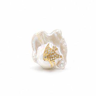 Anello Fish con Perla Barocca in Oro 18 kt e Diamanti | Don Alfonso Gioielli Capri