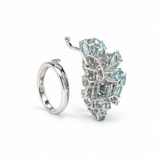 Anello Multiacqua in Acquamarine e Diamanti | Cocktail Rings Don Alfonso Gioielli Capri