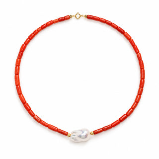 Collana in Corallo Rosso, Perla Barocca e Oro 18 kt – Collezione Handmade in Capri | Don Alfonso Gioielli