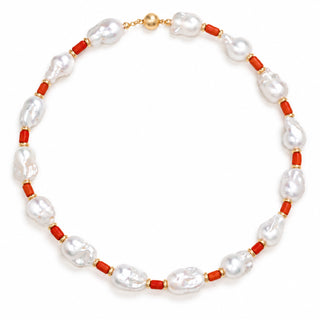 Collana in Perle Barocche, Corallo Rosso e Oro 18 kt – Collezione Handmade in Capri | Don Alfonso Gioielli