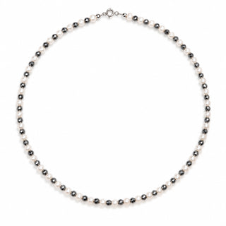 Collana Ematite e Perle Bianche “Ema Sì e No” Large| Caprese Style