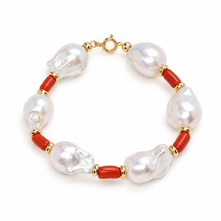 Bracciale in Perle Barocche, Corallo Rosso e Oro 18 kt | Handmade in Capri