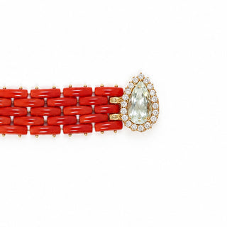Bracciale in Corallo Rosso con Acquamarina 8,71 ct e Diamanti – Oro 18 KT