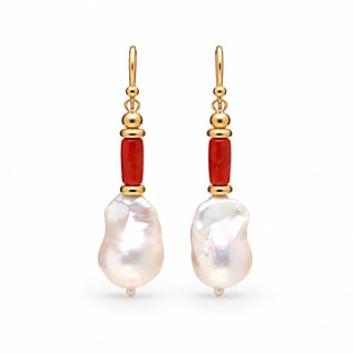 Orecchini Corallo Rosso, Perle Barocche e Oro 18 kt | Handmade in Capri