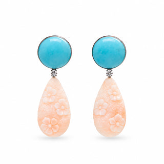 Orecchini Statement Goccia in Corallo Rosa, Turchese e Oro 18 kt – Don Alfonso Gioielli Capri