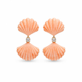 My Seashell Earrings — Orecchini in corallo rosa, diamanti e oro 18 kt