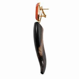Orecchini Statement a Forma di Corno in Oro 18 kt con Corallo Rosso, Corallo Nero, Madreperla e Diamanti – Don Alfonso Gioielli Capri