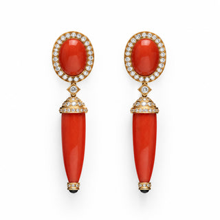 Orecchini Anfore — Corallo, diamanti e oro 18 kt