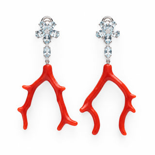 Orecchini Statement con Corallo Autentico, Acquamarine e Diamanti | Don Alfonso Gioielli Capri