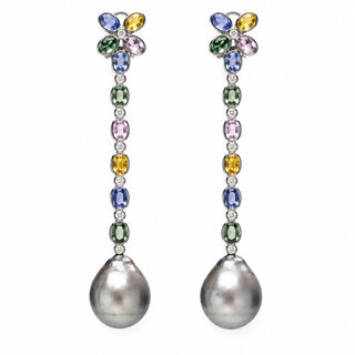 Orecchini Statement con Perle di Tahiti, Zaffiri Multicolor e Diamanti