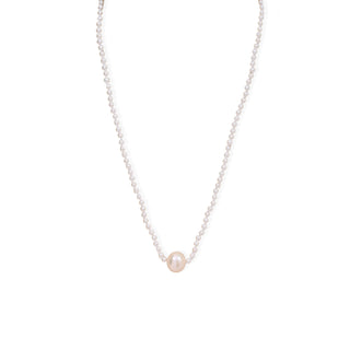 White Pearl Necklace with Central Pink Pearl and 18KT Gold Clasp
