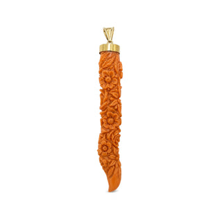 Ciondolo Corno Portafortuna in Corallo Inciso – Oro Giallo 18KT