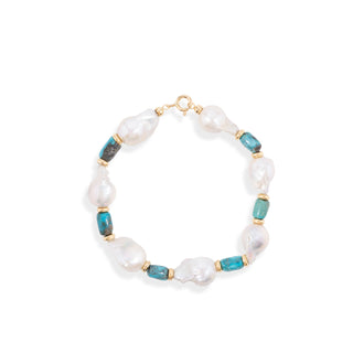 Bracciale in Perle Barocche, Tubetti in Turchese e Rondelle Oro 18kt