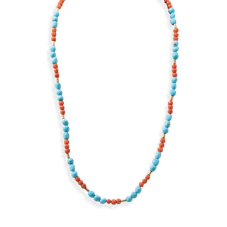 Necklace in Turquoise, Natural Red Coral and 18kt Gold Nuggets - Pulcinella Necklace
