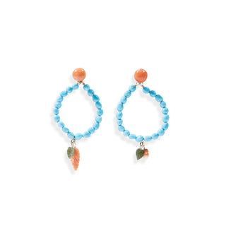 Hoop Earrings with Turquoise, Red Coral and 18kt Gold Stones