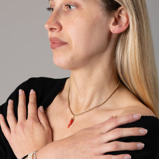 Ciondolo Corno Medium in Corallo Rosso Naturale con Gancio in Oro 18 KT