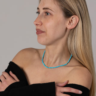Collana in Sassi di Turchese Naturale e Pallini in Oro Giallo 18kt