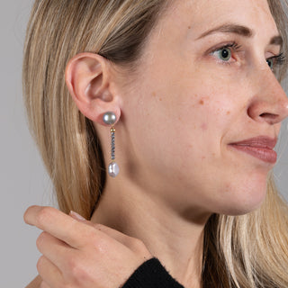 Orecchini Pendenti in Ematite, Perle Grigie e Oro 18 kt - My Dinner Earrings