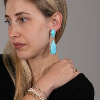 High Jewelry Earrings with Natural Turquoise 20.95 ct and Diamonds 7.92 ct G VS1 – 18k White Gold