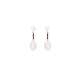 Black Hematite And White Pearl Drop Earrings - My Dinner Earrings Extra