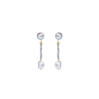 Orecchini Pendenti in Ematite, Perle Grigie e Oro 18 kt - My Dinner Earrings
