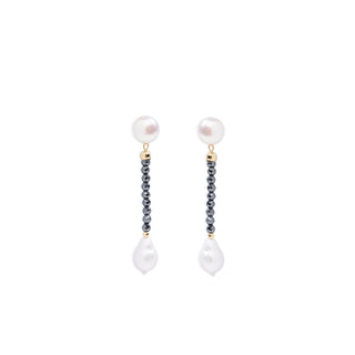 Orecchini Pendenti in Ematite Nera e Perle Bianche - My Dinner Earrings