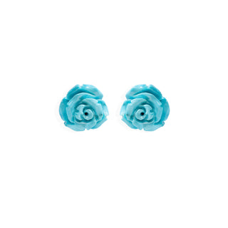 Hand-Carved Natural Turquoise Rose Earrings with 18KT Gold Back