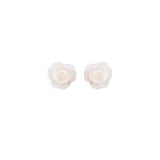 Orecchini a Lobo in Corallo Bianco a Forma di Rosa Incisi a Mano con Back in Oro 18 KT