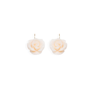 Orecchini Pendenti in Corallo Bianco Inciso a Mano a Forma di Rosa con Oro 18 KT