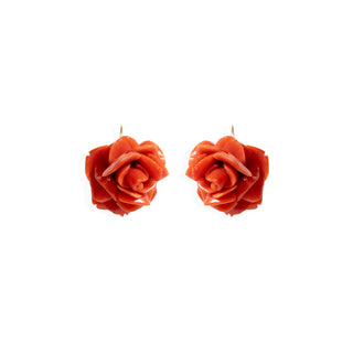 Orecchini Pendenti in Corallo Rosso Autentico a Forma di Rosa in Oro 18 KT