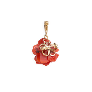 Ciondolo / Spilla con Rosa in Corallo Rosso Naturale e Oro 18 KT