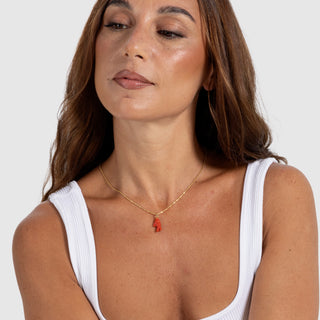 Ciondolo Pesce in Corallo Rosso Inciso a Mano – Medium – Oro 18 kt